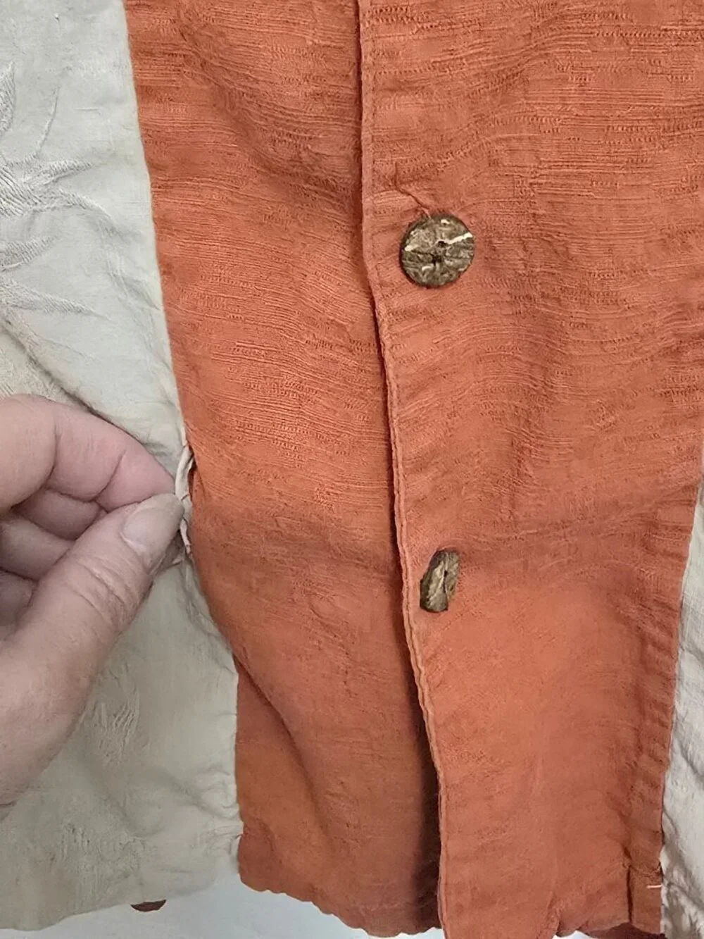 Caribbean Mens XL Burnt Orange Hawaiian Shirt Silk Blend Vertical Panels READ - Picture 8 of 8